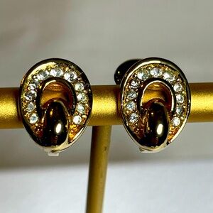 Christian Dior petite clip gold plated earrings with crystal inlay EUC